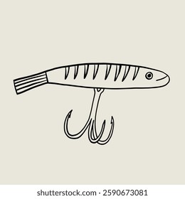 Fishing Lure Sketch Art. Fish Hook Bait. Linear Vector Illustration