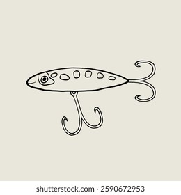 Fishing Lure Sketch. Fish Hook Bait. Linear Vector Illustration