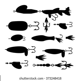 Fishing lure vector set. Fishing tools illustration. Fishing hook vector set. Fishing symbols. Fishing vector icon.