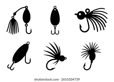 Iscas e iscas vetor em fundo branco para os entusiastas da pesca.