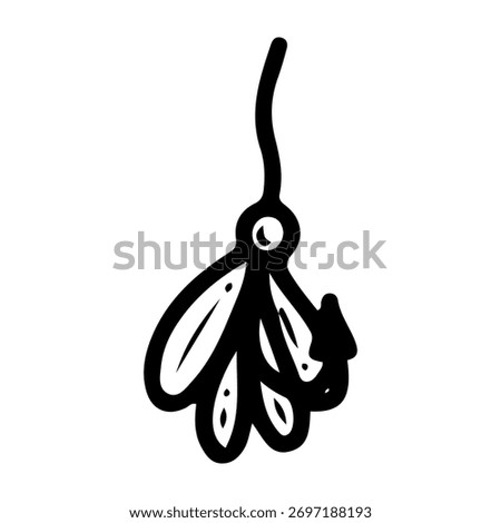 Fishing lures with feathers and hooks. Hand drawn doodle vector. Spinning rod equipment. Wobbler, spoon. Artificial fish. Seafood production. Lake camping. Fishery gear. Line art illustration.