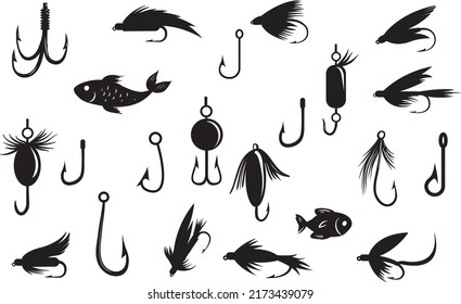 Fishing lures hook Silhouettes Premium Vectors	
