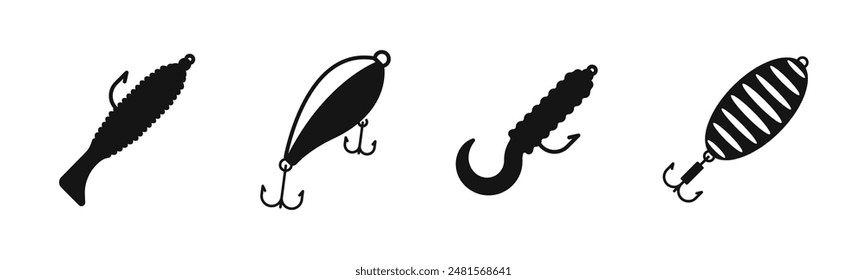 Fishing lures. Fishing lure icons. Fishing lure silhouettes