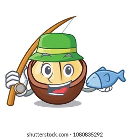 Fishing macadamia mascot cartoon style