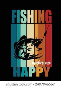 Fishing Makes Me Happy Vektor T-Shirt Design, Fishing T-Shirt Design, Fishing macht mich glücklich Vintage T-Shirt Design, Vintage Fishing T-Shirt Design,