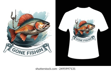 Fishing male-female unisex t-shirt design. Graphics design. 