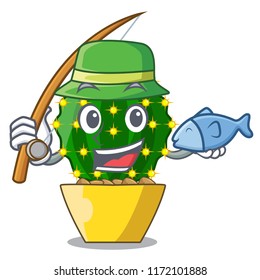 Fishing mammillaria compressa cactus isolated on the cartoon