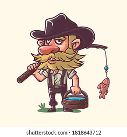 Fishing man caracter funny vector