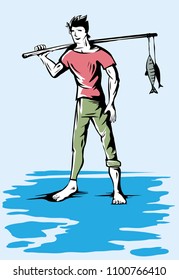 Fishing Man, Illustration (Vector Art)