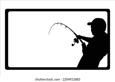 fishing man silhouette high vector