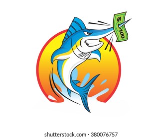 fishing marlin with money image vector