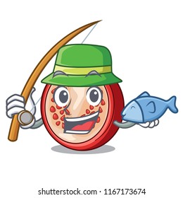 Fishing mascot half of fresh pomegranate fruits