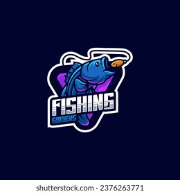 Fishing mascot logo design vector flat color