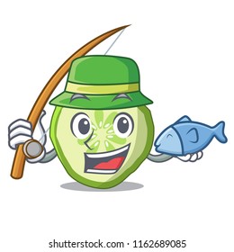 Fishing mascot slice cucumber to cook vegetable