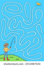 Fishing maze graphic color sketch illustration vertical vector