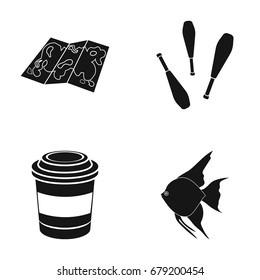 fishing, meat, recreation and other web icon in black style. liquid, cocktail, fish icons in set collection.