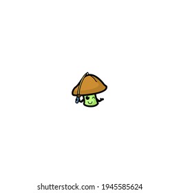 Fishing Mushrom Cartoon Character Vector Illustration Design. Outline, Cute, Funny Style. Recomended For Children Book, Cover Book, And Other.