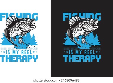 Fishing is my real therapy fishing t-shirt design 
