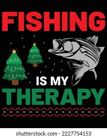 fishing is my therapy ugly christmas design