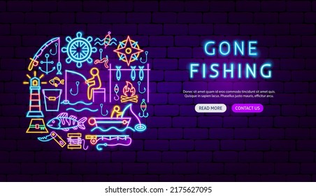 Fishing Neon Banner Design. Vector Illustration of Fish Promotion.