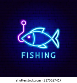 Fishing Neon Label. Vector Illustration of Fish Promotion.