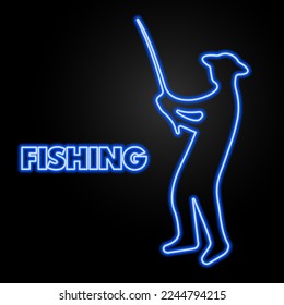 fishing neon sign, modern glowing banner design, colorful modern design trends on black background. Vector illustration.