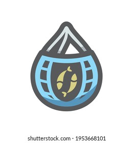 Fishing net with fish Vector icon Cartoon illustration.
