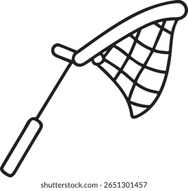 Fishing Net With Handle Black Icon, Fish Catching Tool, Editable Line Style, Black Vector Net, Simple Fishing Gear Icon