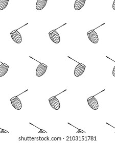 Fishing Net Icon Seamless Pattern, Fish Catching Net Icon Vector Art Illustration