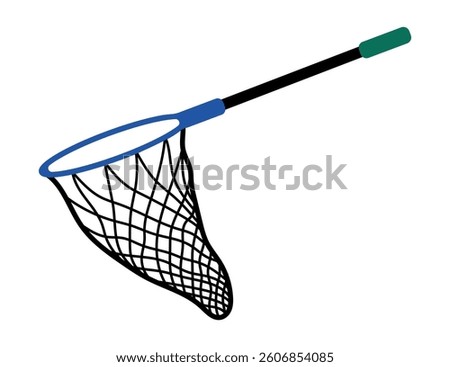 Fishing Net Illustration with Blue Handle. Isolated Vector illustration. Ideal for fishing equipment designs or educational resources