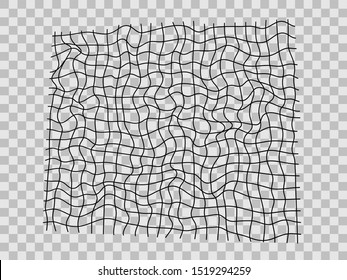 Fishing net monochrome square cells with waves. Vector object on isolated transparent background.