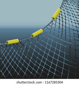 Fishing net on sea background. Vector illustration