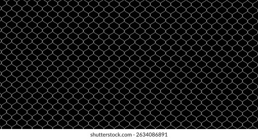 Fishing net seamless pattern. Soccer and football gates mesh. Fishnet texture. Basketball hoop and hockey net pattern. Sportswear texture. Chain link fence. Vector illustration on black background