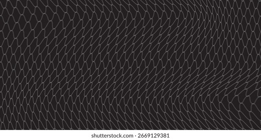 Fishing net seamless pattern. Soccer and football gates mesh. Fishnet texture. Basketball hoop and hockey net pattern. Sportswear texture. Chain link fence. Vector illustration on black background.