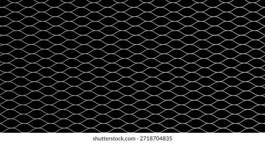 Padrão sem emenda da rede de pesca. Portões de futebol e futebol malha. Textura da rede de pesca. Arco de basquete e padrão de rede de hóquei. Textura de roupas esportivas. Cerca de corrente. Ilustração vetorial no plano de fundo preto.