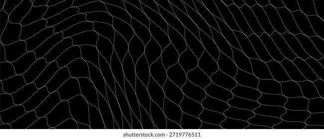 Fishing net seamless pattern. Soccer and football gates mesh. Fishnet texture. Basketball hoop and hockey net pattern. Sportswear texture. Chain link fence. Vector illustration on black background.