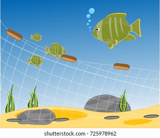Fishing network on day of the ocean and fish