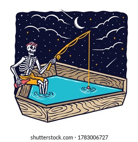 fishing at night vector illustration