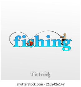Fishing no. 3 wordmark logo, more colorful. Fish on the letter "S", and the fishing man sitting on the letter "g".	