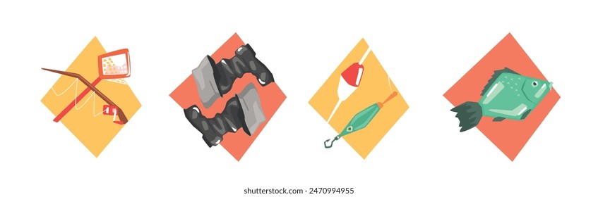 Fishing Object and Equipment Flat Colorful Icon Vector Set