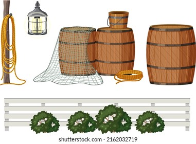 Fishing objects set isolated illustration