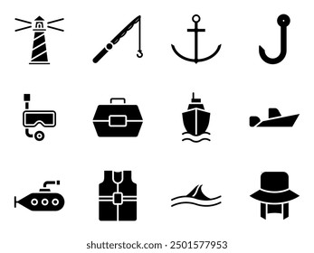 fishing and ocean icon symbol vector template collection