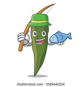 Fishing Okra Mascot Cartoon Style