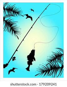 Fishing on the blue sky background