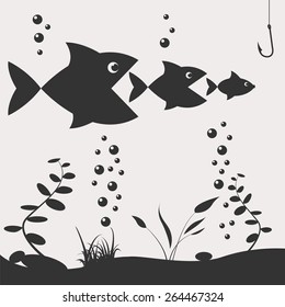 Fishing on the boat. Fishing design elements. Vector illustration