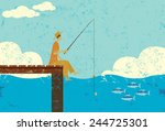 Fishing on a dock A man in tattered clothes fishing on the end of a dock. 