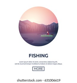 Fishing on a mountain lake. Sunset in the mountains