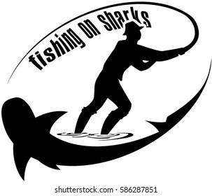 Fishing on sharks, fisherman pulls a big fish. contour image of a man.