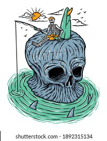 Fishing on skull island illustration