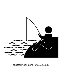 Fishing on wavy water vector illustration square black color. Fishing icon.